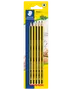 Pakke med fem Staedtler Noris HB-blyanter, sort og gulstribet, sekskantet form, røde ender, lavet af genanvendt træ, egnet til skrivning og tegning, blisterpakning.