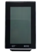 Digital displayenhet med stor rektangulär skärm, svart ram och två knappar märkta 'SET' och 'MODE' längst ner. Passar för elektroniska mätningar.