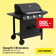 Sort gasgrill med 3 brændere