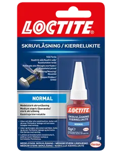 Loctite skruesikring, medium styrke, 5g flaske. Til metalbolte og møtrikker. Forhindrer løsning ved vibration. Blå etiket, hvid hætte, blisterpakning.