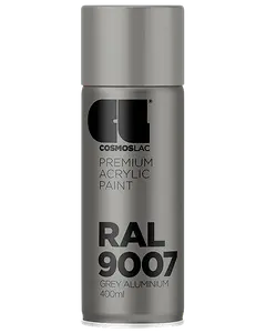Cosmoslac RAL 9007 spraymaling, 400 ml dåse, premium akryl, grå aluminium farve. Velegnet til metal, træ og plast. Giver en glat, metallisk finish.