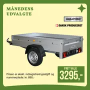 Galvaniseret enkelakslet ladtrailer med åben kasse, sort hjulkærm, trækstang, baglygter og bagklap.