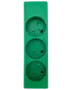 Grøn stikdåse med tre runde udtag, passer til europæiske stik. Rektangulært design i plast, perfekt til at udvide strømadgang i hjemmet eller på kontoret.