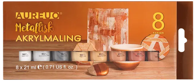 Akrylmaling 8 x 21 ml - metallisk
