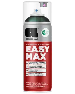 Cosmos Lac Easy Max akrylspraymaling, 400 ml dåse, egnet til metal, træ, stof og plastoverflader. Giver dobbelt dækning, tørrer hurtigt og har satinfinish.