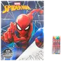 Spider-Man farvebog med 48 sider, fem farvekridt og et ark klistermærker. Farverig forside med Spider-Man og spindelvæv, perfekt til børn og Marvel-fans.