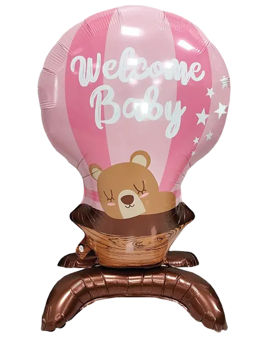 Folieballon på fod 66 cm - "Welcome baby" pink