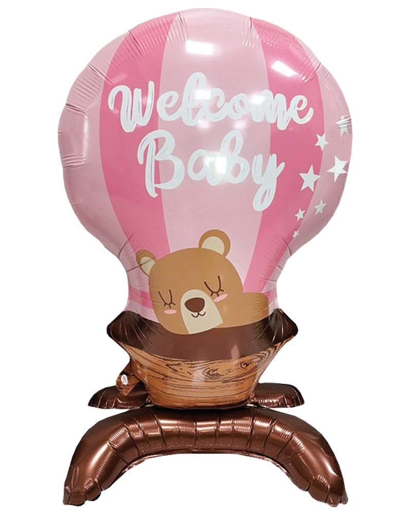 Folieballong på fot 66 cm - ”Welcome baby” rosa