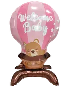 Folieballon på fod 66 cm - "Welcome baby" pink
