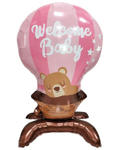 Folieballong på fot 66 cm - ”Welcome baby” rosa