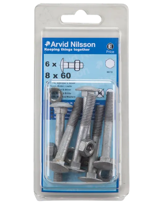 Vagnsbult med mutter M8x60