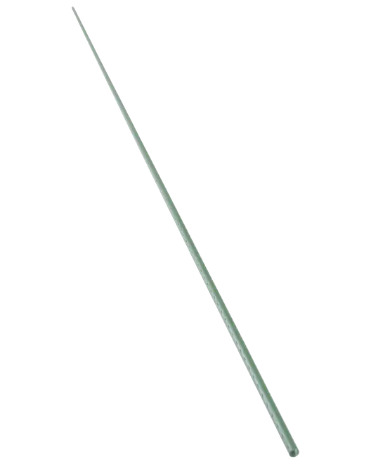 Grøn metal plantepind, rund og rillet for ekstra greb, bruges til at støtte planter. Holdbar, vejrbestandig og egnet til udendørs brug i haver eller potter.