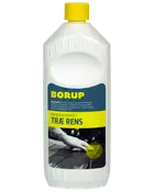 Borup koncentreret træ rens i hvid plastflaske med gul låg, velegnet til rengøring og opfriskning af udendørs træoverflader som terrasser, hegn og havemøbler.
