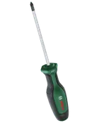 Bosch-isoleret skruetrækker med grønt og sort ergonomisk håndtag og lang sølvfarvet stjerneskruetrækker-klinge.