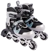 Sæt sorte og sølvfarvede inliners med mesh-paneler, justerbare stropper og fire hjul pr. skøjte. Robust plaststel og polstret inderside for støtte og komfort.