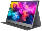 Portabel bildskärm med tunn ram, färgstark display och vikbart ställ. Sidoplacerade portar för anslutning. Passar laptop, spel eller mobila enheter. Lätt och resevänlig.