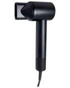 Elegant sort hårtørrer med cylindrisk krop, ergonomisk håndtag og koncentratormundstykke for præcis luftstrøm. Moderne, minimalistisk design med ventileret bund til luftindtag.