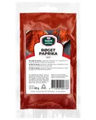 60g återförslutningsbar plastpåse med Taste Nature rökt söt paprika, flerspråkig etikett och fönster som visar det röda kryddpulvret inuti.