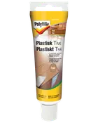 Polyfilla Plastisk Træ spartelmasse, teakfarvet, til udfyldning af små huller og revner i træ. Til indendørs og udendørs brug. Maksimal dybde 2 cm. 75 ml tube.
