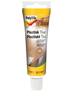 Polyfilla Plastisk Træ spartelmasse, teakfarvet, til udfyldning af små huller og revner i træ. Til indendørs og udendørs brug. Maksimal dybde 2 cm. 75 ml tube.