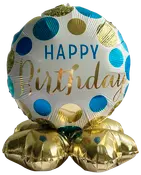 Folieballon på fod Ø35 - "Happy birthday" Blå