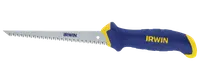 Irwin sticksåg med blått och gult ergonomiskt handtag samt spetsigt, tandat stålblad. Perfekt för att såga i gipsskivor. Hållbar och bekväm design.