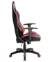 Ergonomisk gamingstol i svart och rött, justerbara armstöd, hög rygg, vadderad sits och stabil femhjulig bas. Passar för långa spel- eller arbetspass.