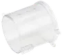 Genomskinlig plastcylinder med tre små monteringsflikar, öppen i båda ändar. Avsedd som reservdel eller tillbehör till kompatibla apparater eller enheter.