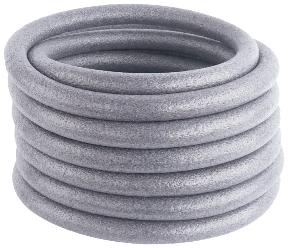 Grå, flexibel skumfoglist på rulle, cylindrisk form. Används för att fylla fogar och springor vid byggprojekt. Lätt, slutna celler, för isolering och tätning.