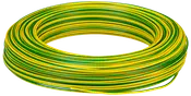 Rulle elektrisk ledning med gul og grøn isolering, typisk brugt til jordforbindelse. Fleksibel og holdbar, egnet til indendørs eller udendørs installationer. Sælges som sammenhængende rulle.