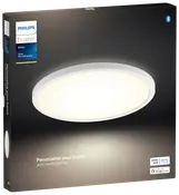Philips Hue White Tento slankt loftlys, rund form, smart belysning, kompatibel med Alexa og Google Home, Bluetooth, moderne design, udsender blødt hvidt lys, nem installation.
