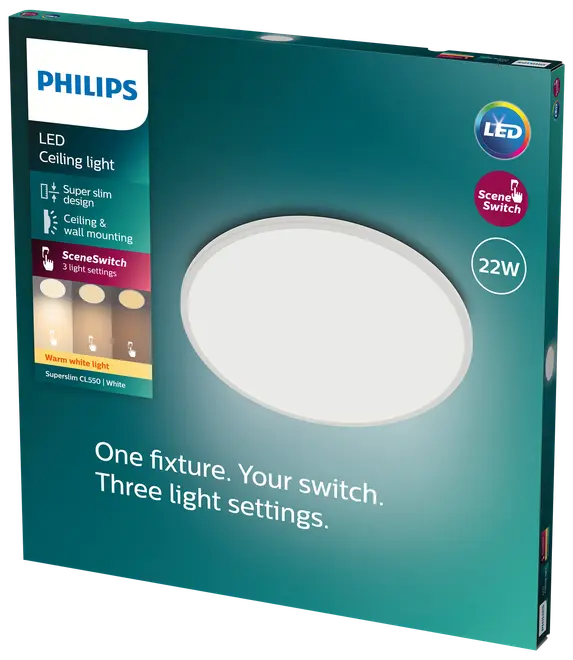 PHILIPS Plafond SceneSwitch slim Ø43cm 22W - hvid