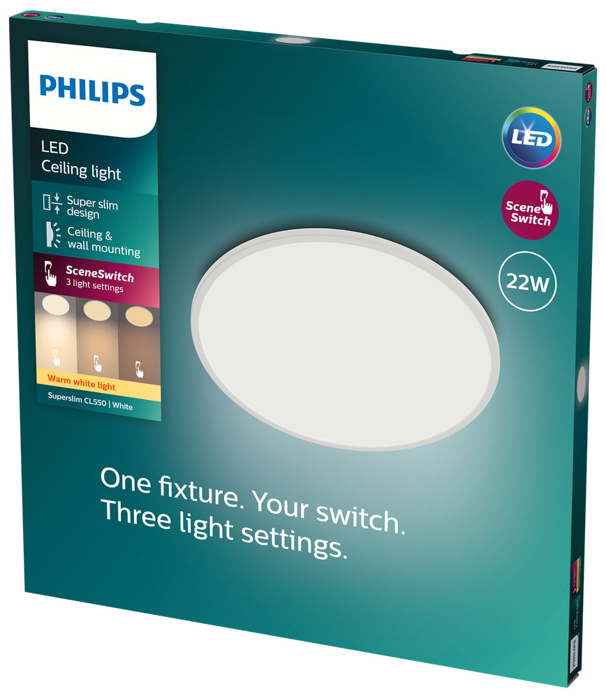 PHILIPS Plafond SceneSwitch slim Ø43cm 22W - hvid