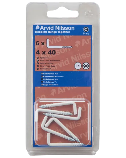 Vinkelskrue hvid Ø4 x 40 mm 6-pak