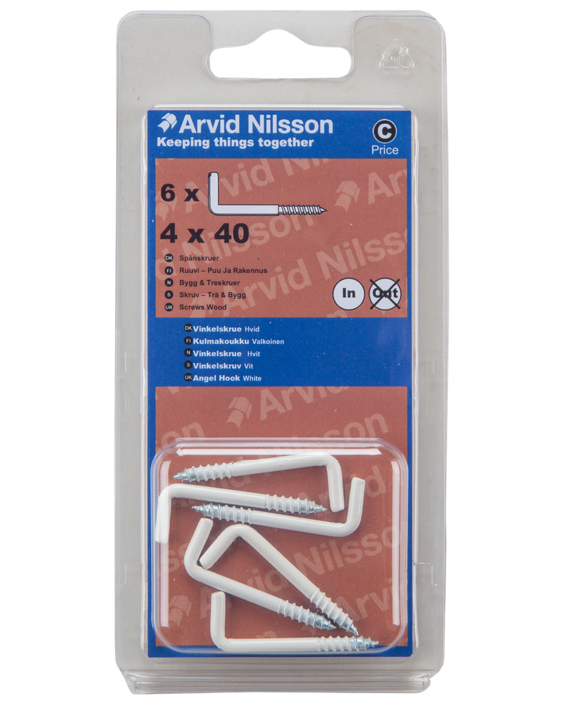 Arvid Nilsson Vinkelskrue hvid Ø4 x 40 mm 6-pak