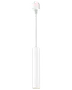 Moderne hvid pendellampe med slankt cylindrisk design, ophængt i ledning. Har skinnebeslag for nem montering, ideel til moderne indretning og fokuseret belysning.