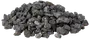 Bunke af mørkegrå knust granitsten, ujævne former, velegnet til haveanlæg, indkørsler eller byggeprojekter. Stenene varierer i størrelse og har en ru, naturlig overflade.