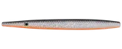 Sølvfarvet fiskelignende fiskelokke med hexagonmønster, orange underside og et enkelt sideøje.