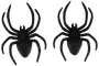 Två svarta glittriga spindeldekorationer med åtta ben vardera, realistisk textur, lätt plastmaterial. Perfekta för Halloween, fester eller skrämmande dekorationer.