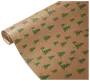 Brunt presentpapper på rulle med återkommande mönster av gröna julgranar i olika storlekar, perfekt för julklappsinslagning.