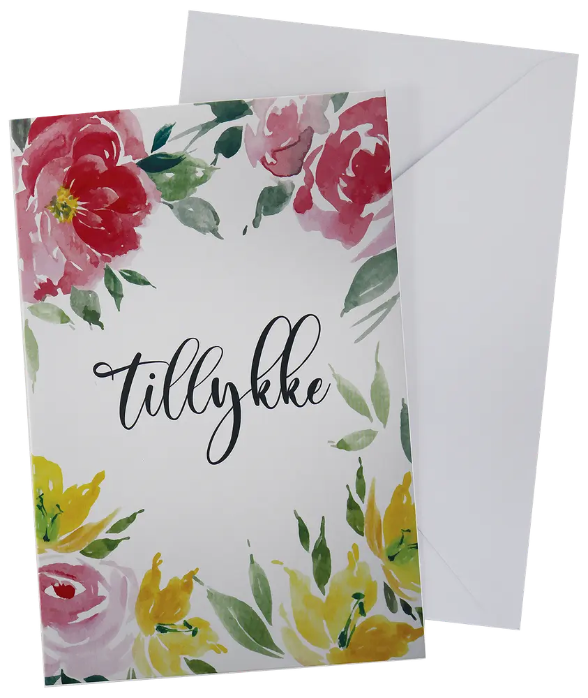 Kort med kuvert 11x17 cm - Tillykke