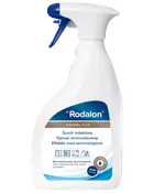 Rodalon Skimmel Plus sprayflaske, hvid med blåt håndtag, fjerner skimmelsvamp og sporer. Velegnet til badeværelse, loft, kælder og tekstiler. Klar til brug, effektiv virkning.