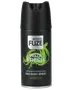 Sort cylindrisk dåse Bodyix Fuze Insta Fresh Deo Body Spray med grøn grafik, mærket med avanceret friskhed og duft af lime og musk. Spraydyse integreret i låget.