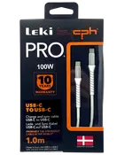 Leki bycph PRO USB-C til USB-C kabel, 1,0 m længde, 100W, forstærket hvidt design, 10 års garanti, til opladning og synkronisering, dansk design, stærk og holdbar.