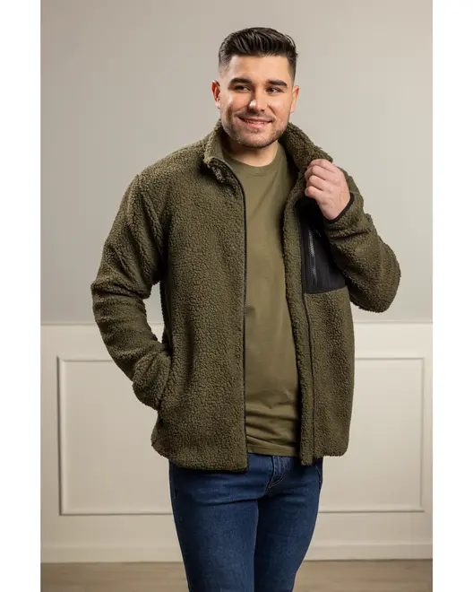 Teddyfleecjacka militärgrön L