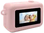 Lyserødt digitalkamera til børn med afrundet krop, sidegreb, topknap og bagdisplay med selfievisning.