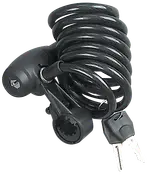 Sort spiralkabel med cylindrisk låsehus og to metalstikender.