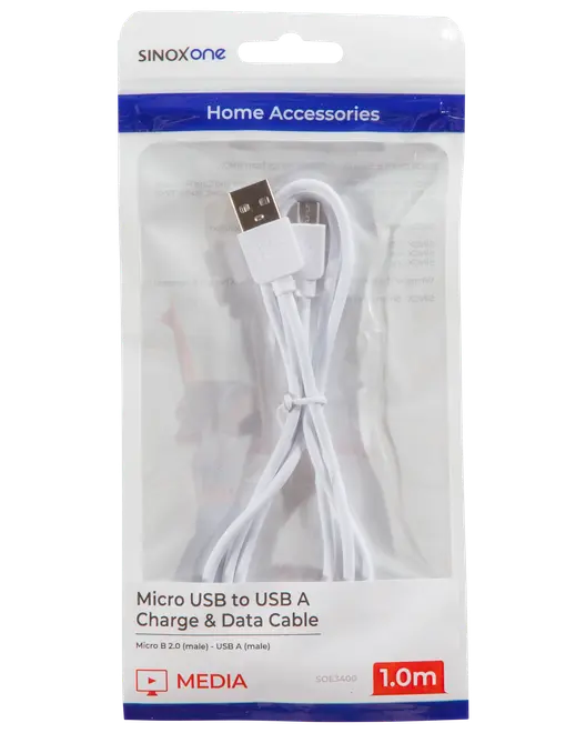 SINOX Micro-USB b-a 1 meter - hvid