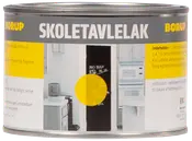 Borup skoletavlelak i metal dåse, mærket 'SKOLETAVLELAK.' Velegnet til at lave skrivetavleoverflader på vægge eller døre. Indeholder 0,375 liter. Til indendørs brug.