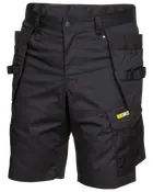 Sorte arbejdstasker med flere lommer, forstærkede syninger, bæltestropper og gul "Worx" logo. Slidstærkt stof, velegnet til krævende opgaver og komfortabel pasform.